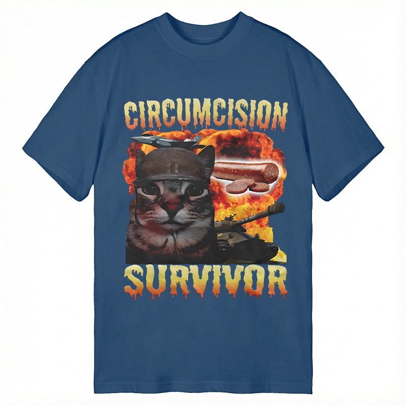 Modecanvas Circumcision Survivor Funny Cat Meme DTG Printing Classic T-Shirt-modecanvas