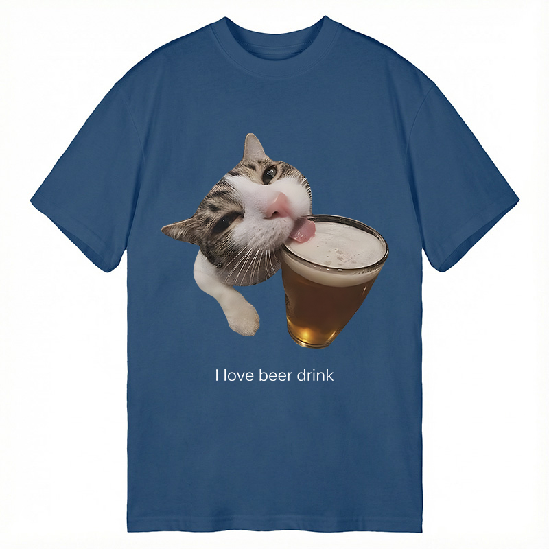 Modecanvas Funny Beer Kitty Meme DTG Printing Classic T-Shirt-modecanvas