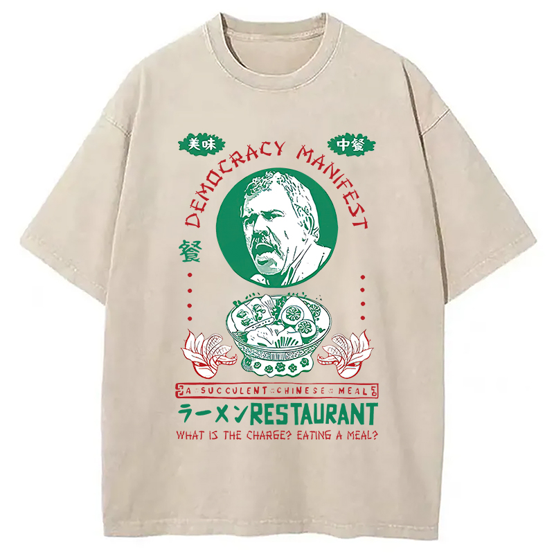 Modecanvas Delicious Chinese Food Washed T-Shirt-modecanvas