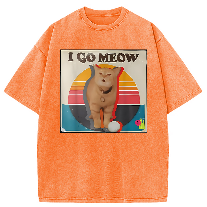 Modecanvas I Go Meow Funny Singing Cat Meme DTG Printing Washed T-Shirt
