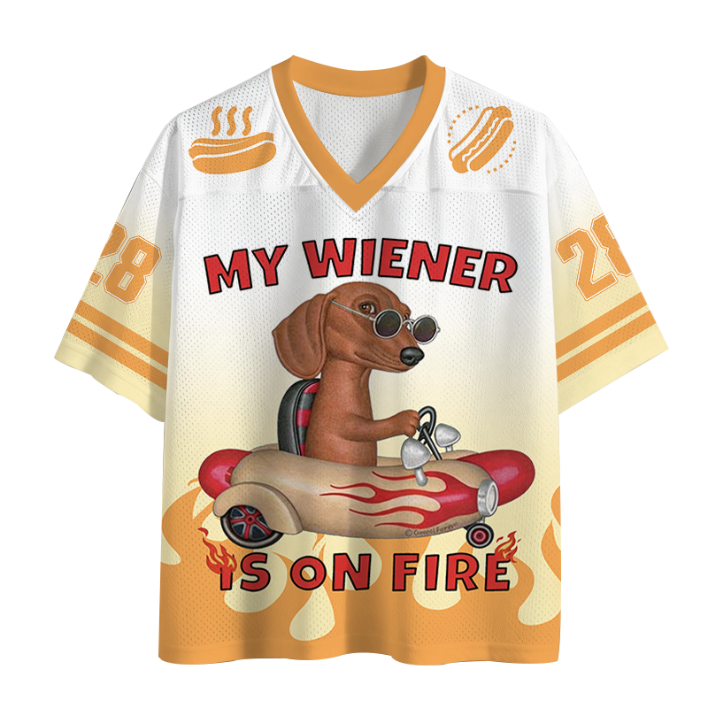 Modecanvas My Wiener Is On Fire Funny Dog Mesh Jersey-modecanvas