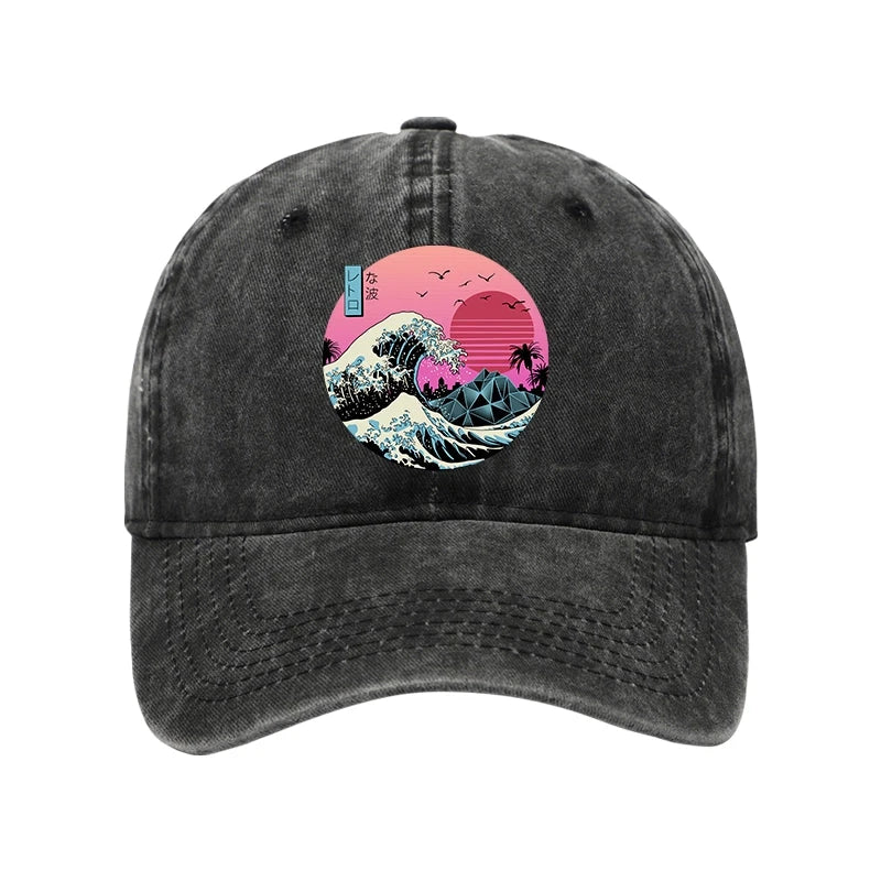 Modecanvas Japanese The Great Retro Wave Washed Cap-modecanvas
