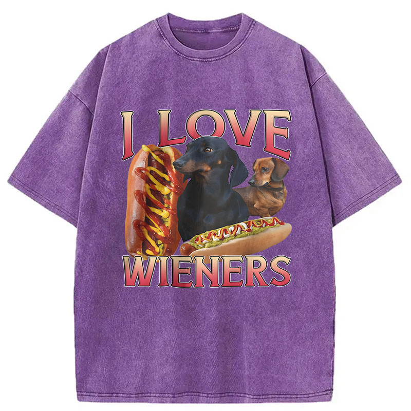 Modecanvas I Love Wieners Funny Dog Meme DTG Printing Washed T-Shirt