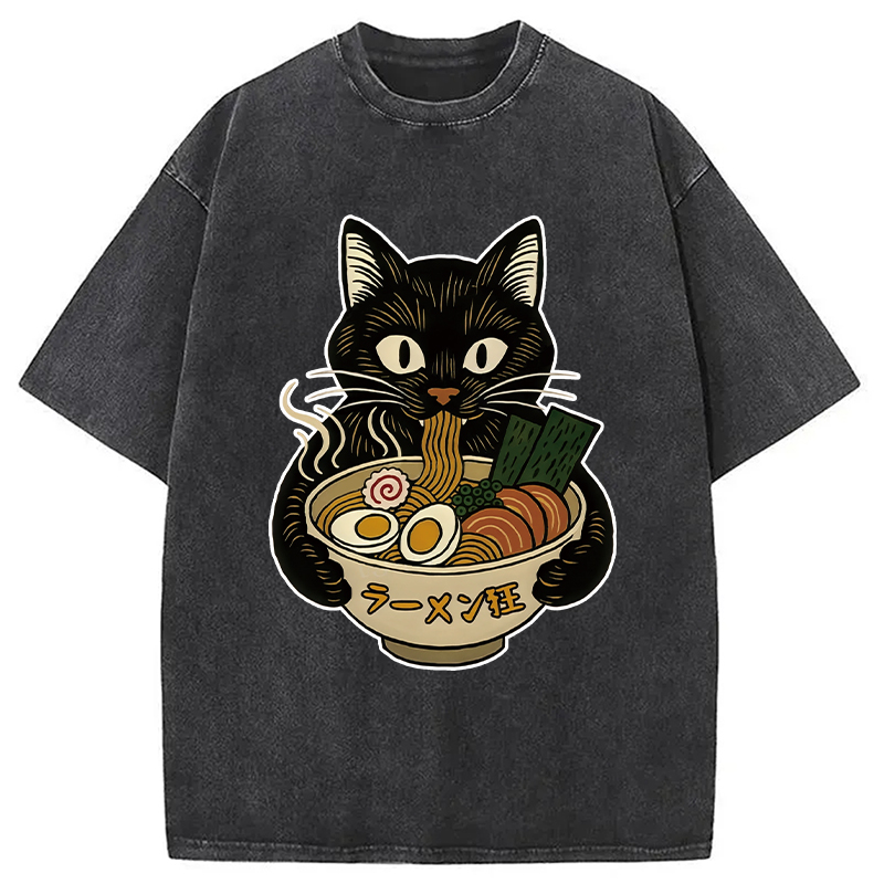 Modecanvas Cat Ramen Fanatic Washed T-Shirt