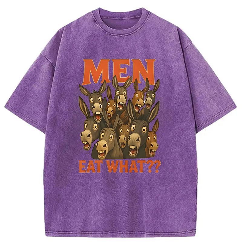 Modecanvas Men Eat What? Donkey DTG Printing Washed T-Shirt