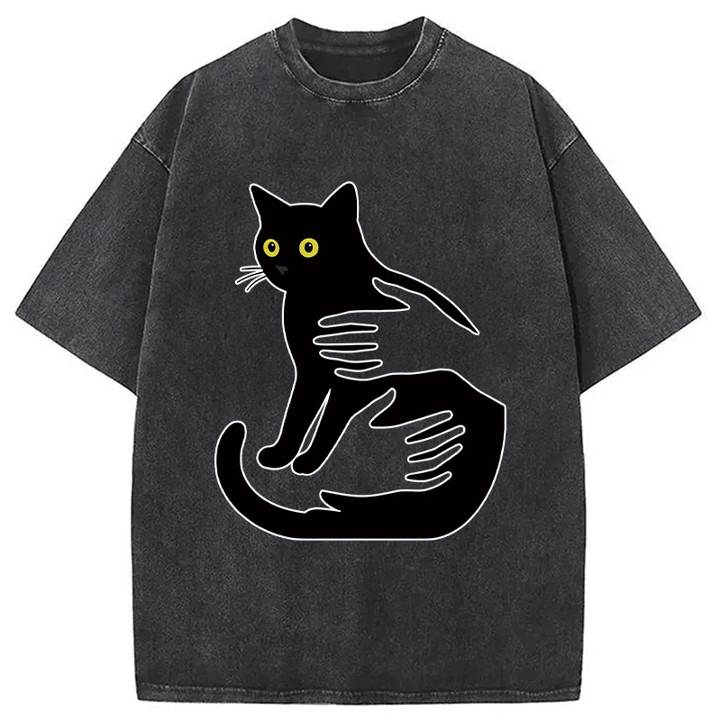 Modecanvas Hug A Black Cat Washed T-Shirt