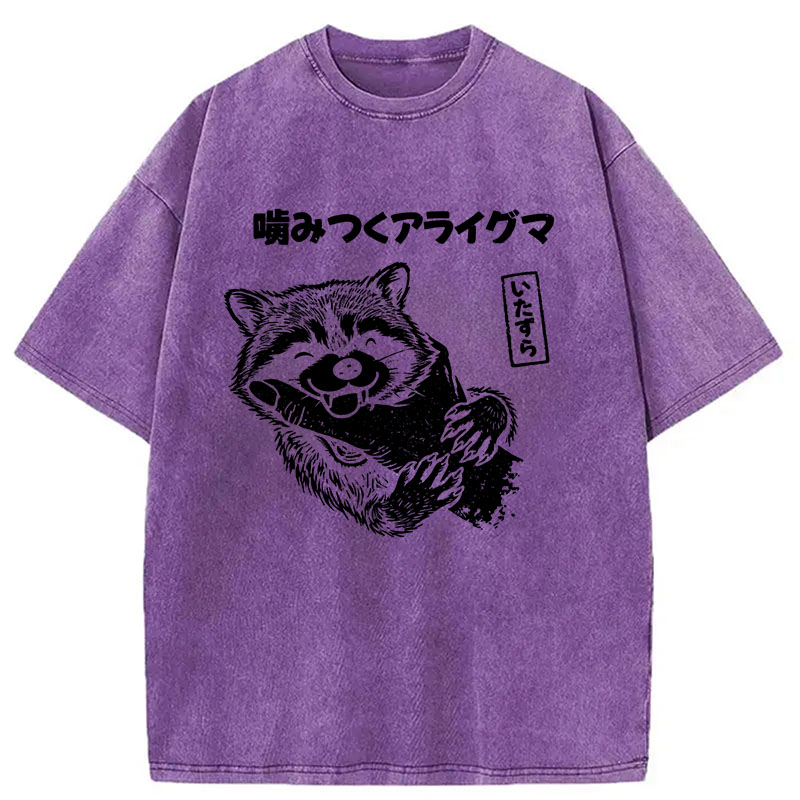 Modecanvas Mischief Raccoon DTG Printing Washed T-Shirt