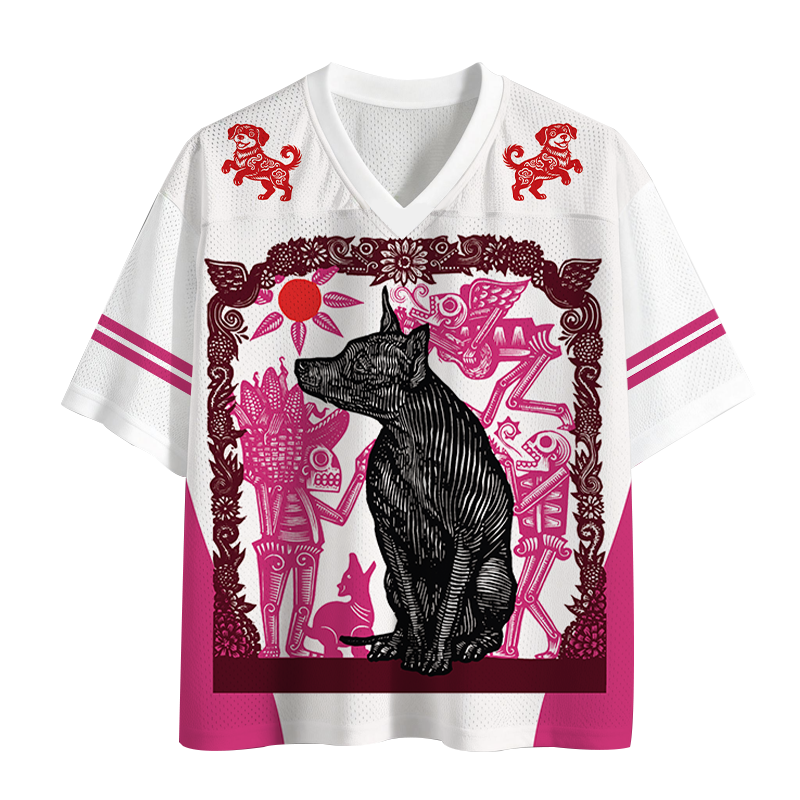 Modecanvas Day Of The Dog Woodcut Mesh Jersey-modecanvas