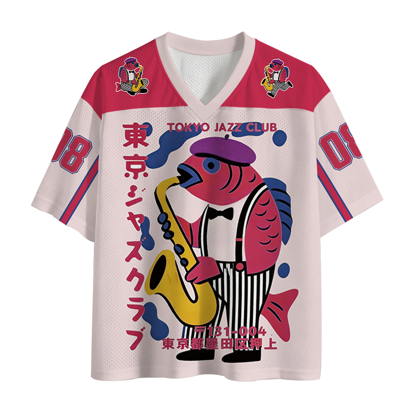 Modecanvas Fish in Band Playing Saxophone Mesh Jersey-modecanvas