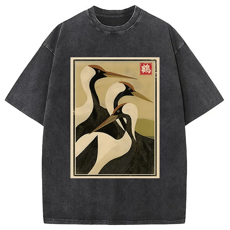 Modecanvas Japanese Crane Vintage Washed T-Shirt