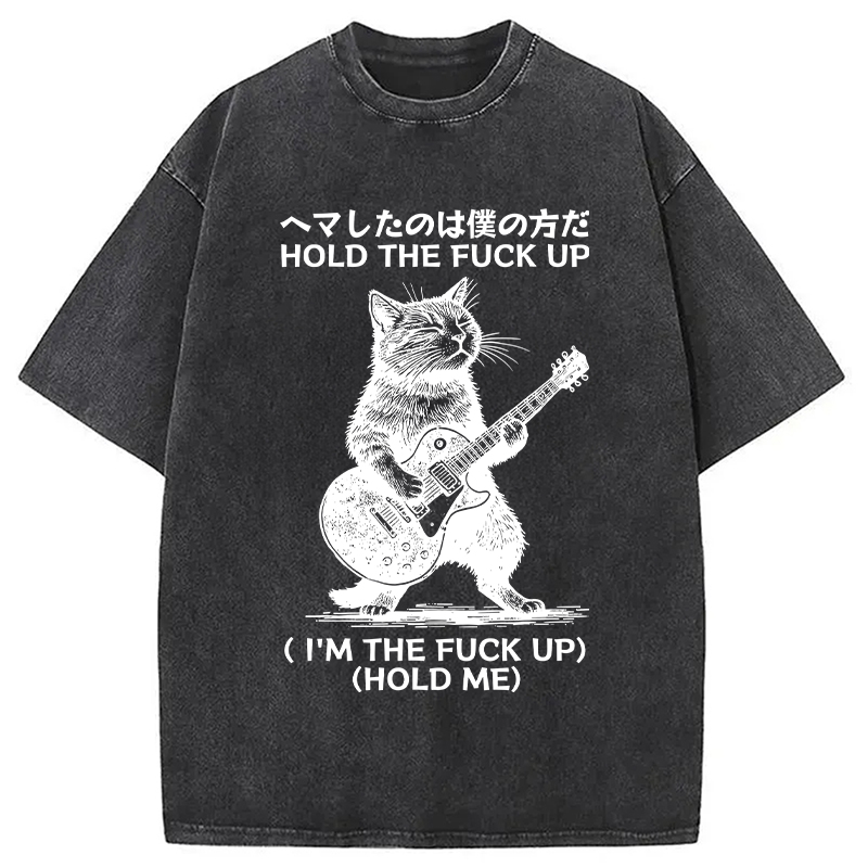 Modecanvas Funny Cat Guitarist Washed T-Shirt
