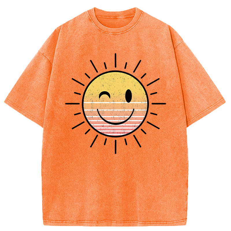 Modecanvas Sunshine Smile Face DTG Printing Washed T-Shirt