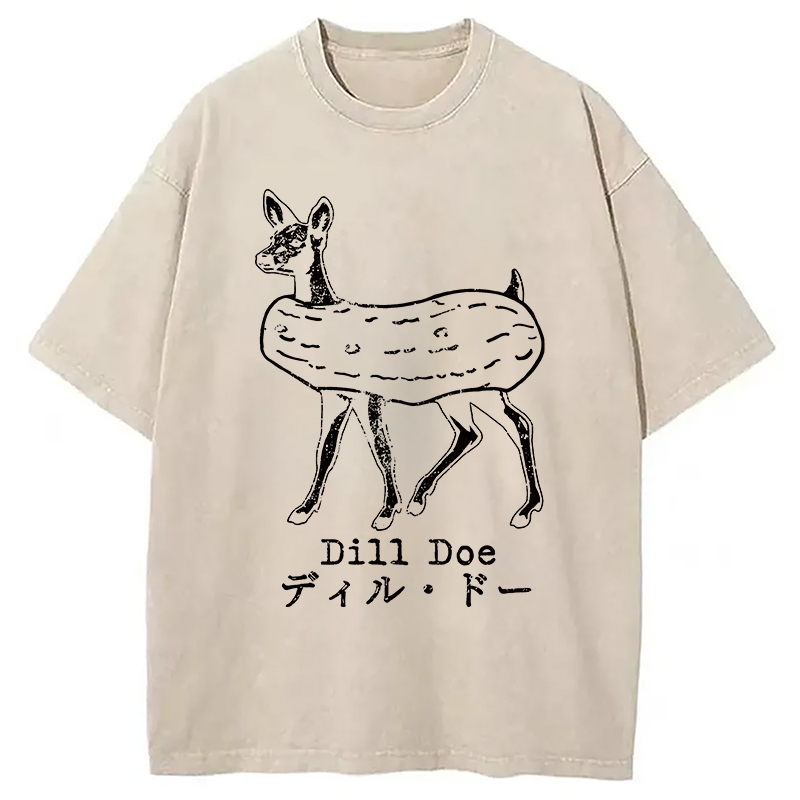 Modecanvas Cucumber Deer Washed T-Shirt-modecanvas