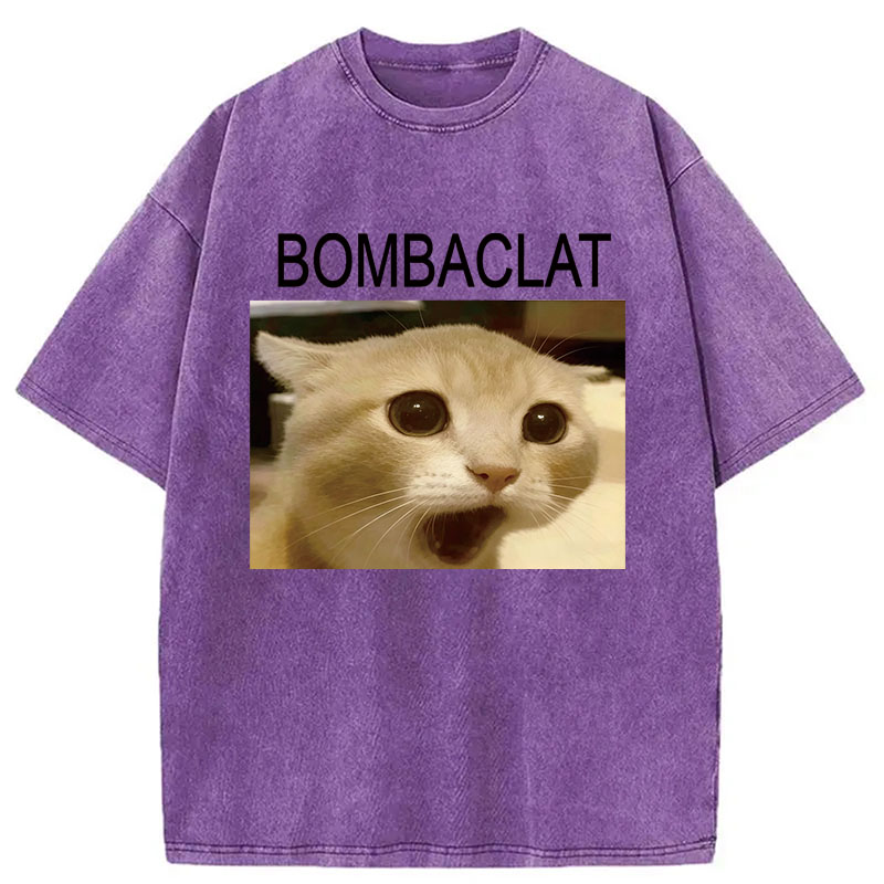 Modecanvas Bombaclat Cat Meme DTG Printing Washed T-Shirt