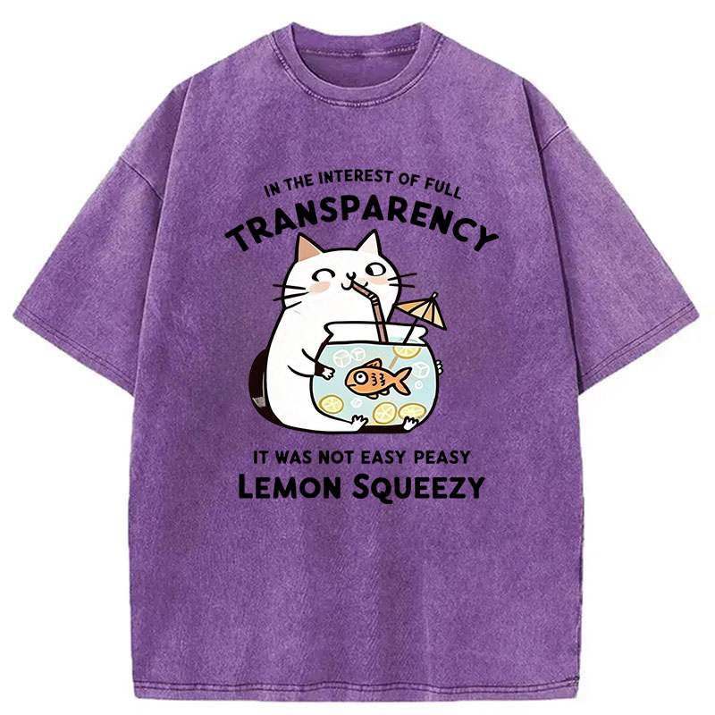 Modecanvas Cat Stealing Fishbowl Lemonade DTG Printing Washed T-Shirt