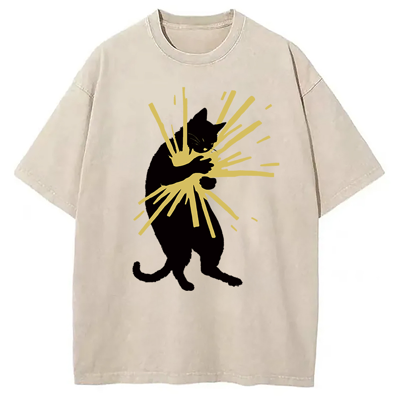 Modecanvas Cat Holding Light Washed T-Shirt