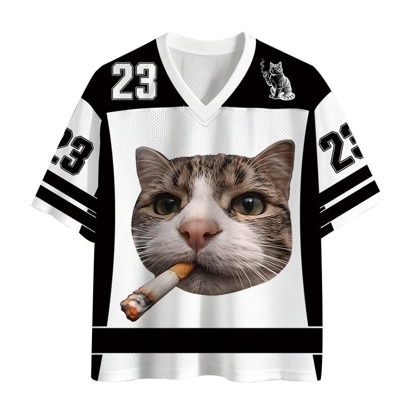 Modecanvas Smoking Cat Meme Mesh Jersey-modecanvas