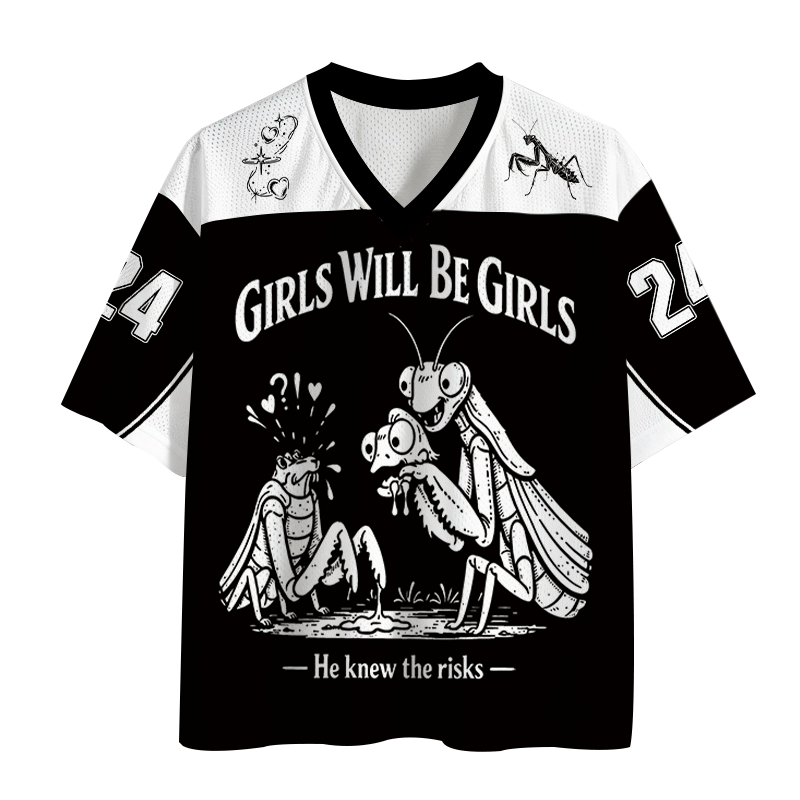 Modecanvas Girls Wil Be Girls He Knew The Risks Mesh Jersey-modecanvas