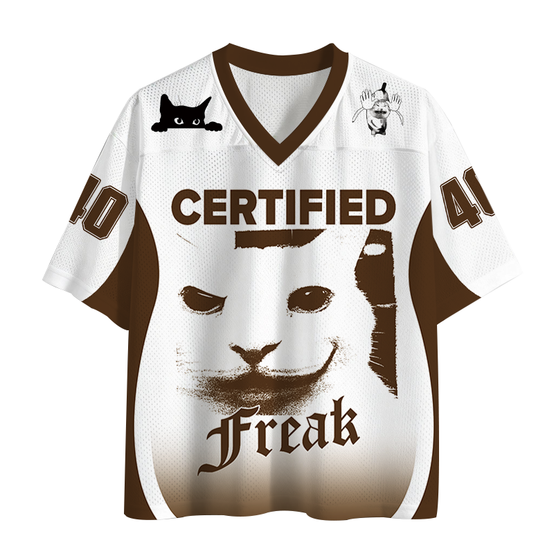 Modecanvas Certified Freak Cat Meme Mesh Jersey-modecanvas