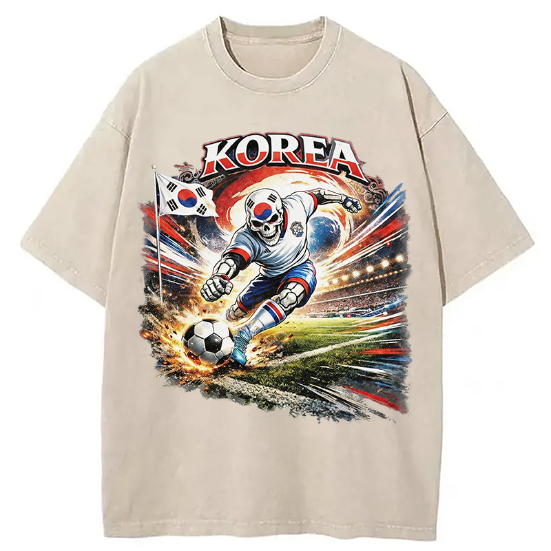 Modecanvas Korea Soccer Vintage DTG Printing Washed T-Shirt
