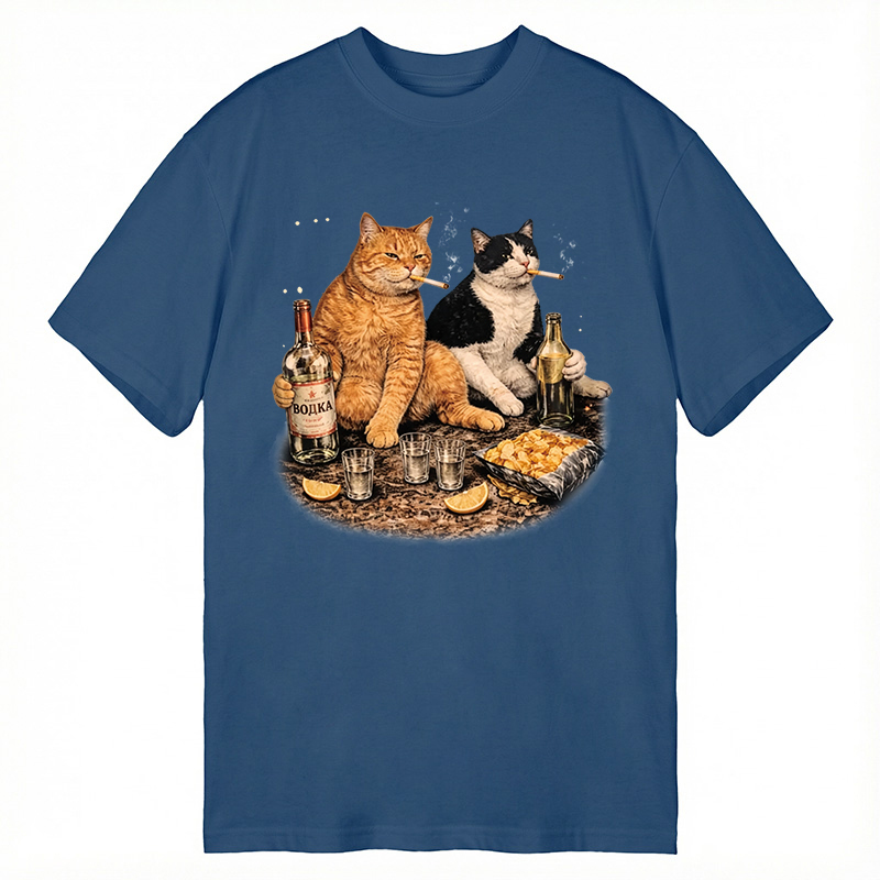 Modecanvas Funny Smoking Cat DTG Printing Classic T-Shirt-modecanvas