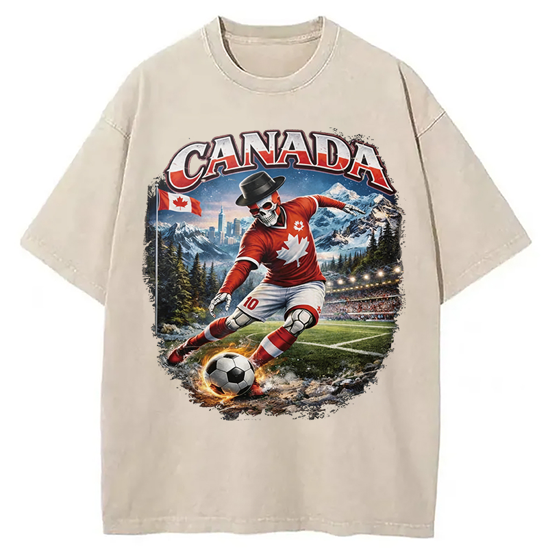 Modecanvas Canada Soccer Vintage DTG Printing Washed T-Shirt