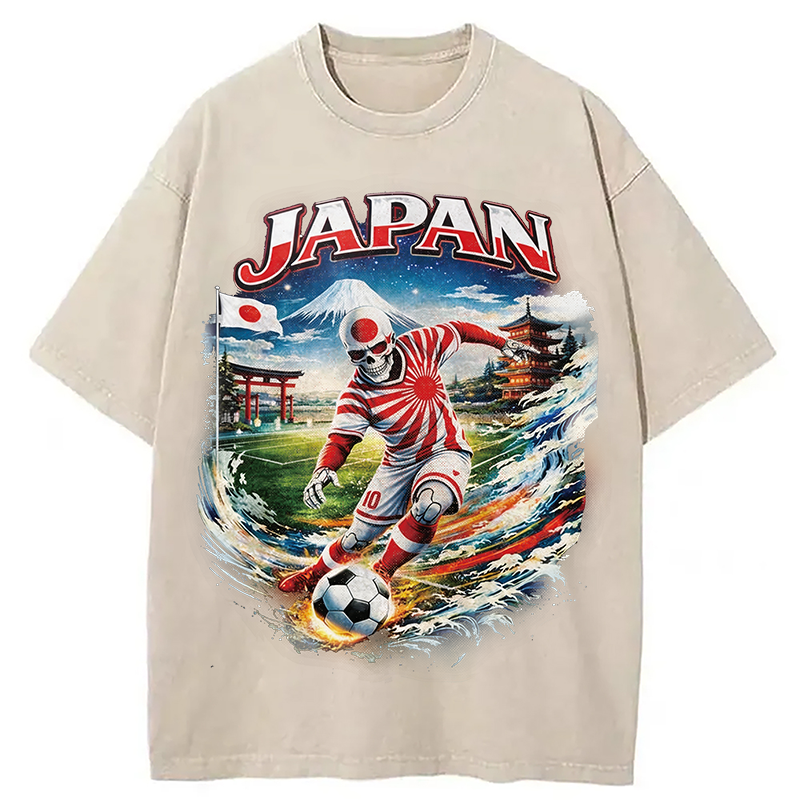 Modecanvas Vintage Japanese Football DTG Printing Washed T-Shirt