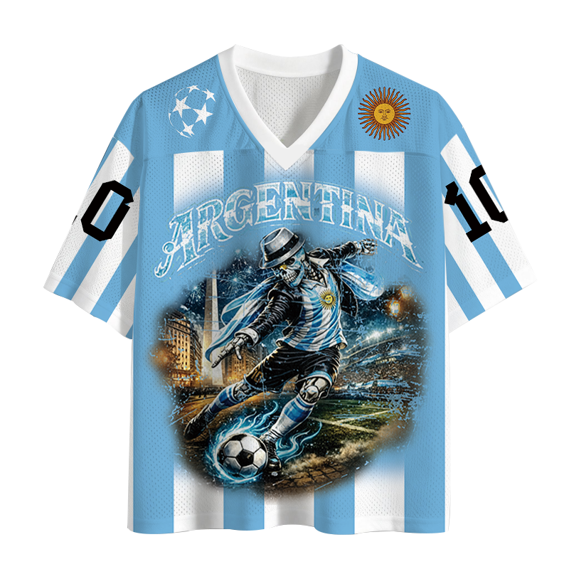 Modecanvas Skull Argentina Football Mesh Jersey-modecanvas