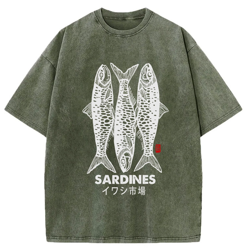 Modecanvas Sardines Market Washed T-Shirt-modecanvas
