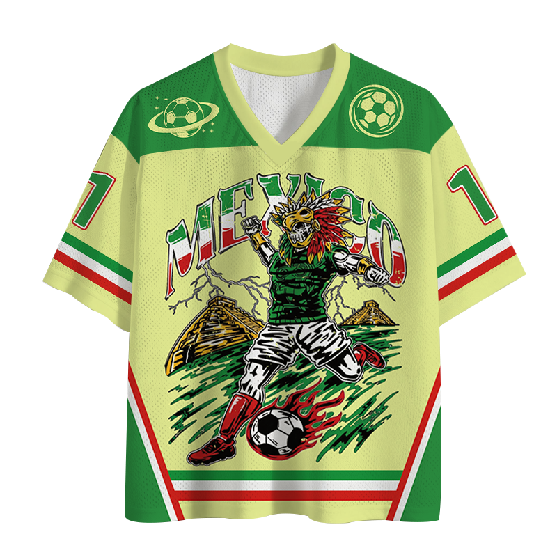 Modecanvas Mexico Soccer Skull Mesh Jersey-modecanvas