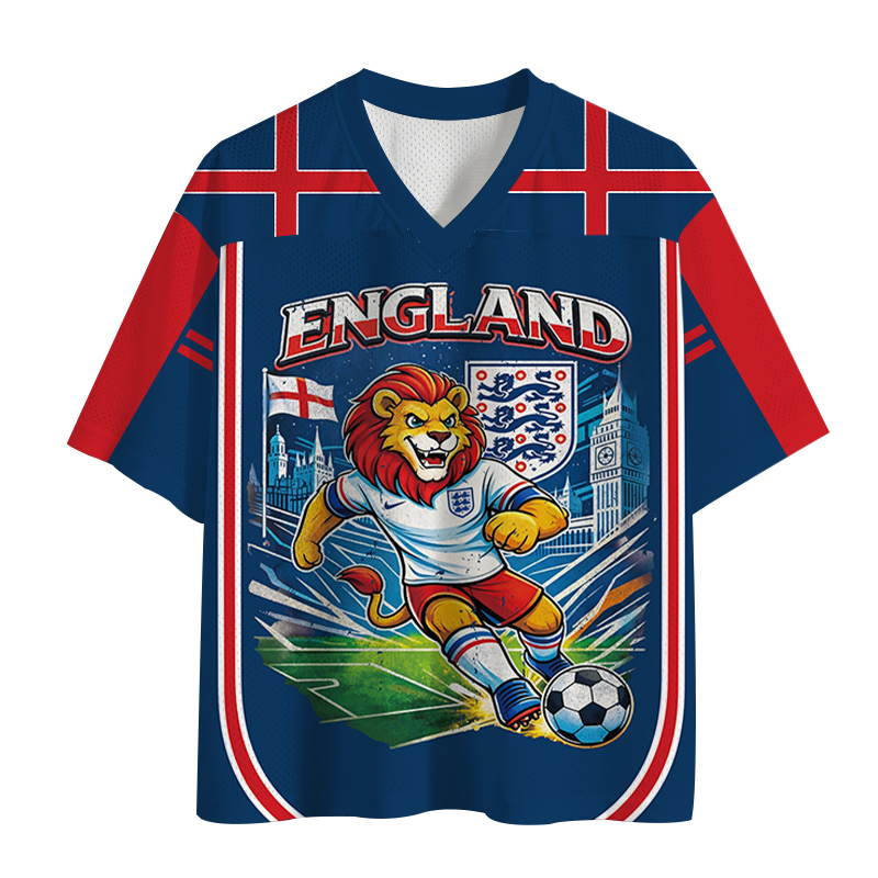 Modecanvas England Lion Soccer Mesh Jersey-modecanvas