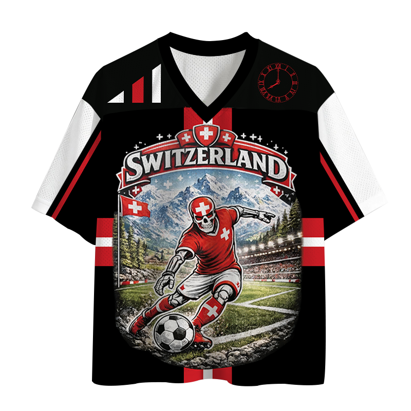 Modecanvas Switzerland Soccer Skull Mesh Jersey-modecanvas