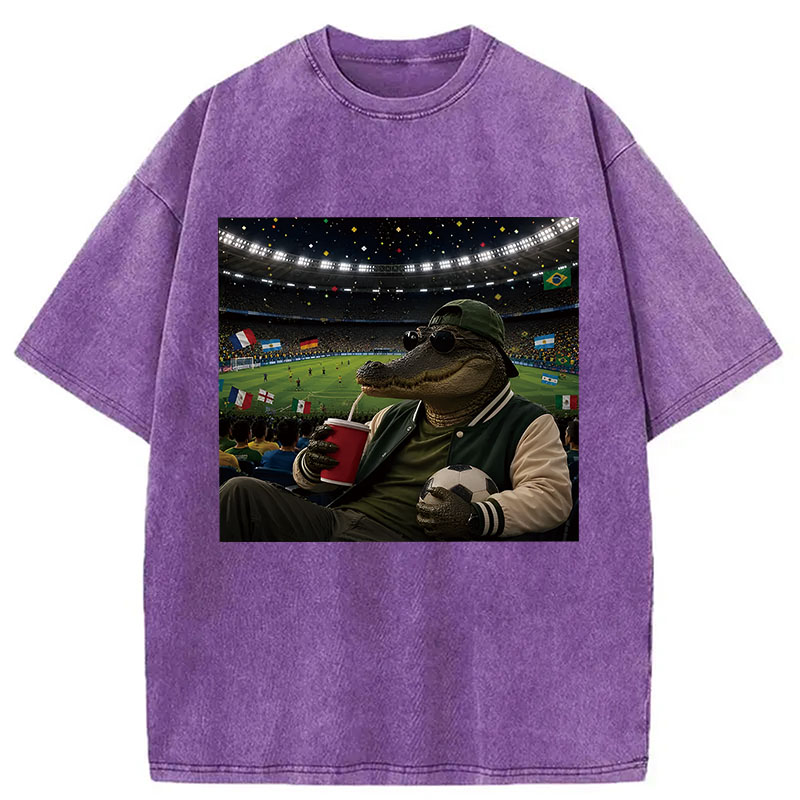 Modecanvas Funny Alligator Soccer Fan 2026 DTG Printing Washed T-Shirt