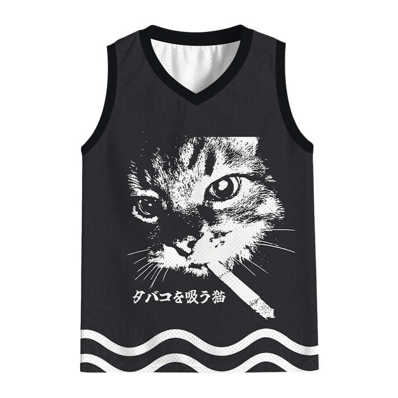 Modecanvas Retro Cat Smoking Jersey Tank