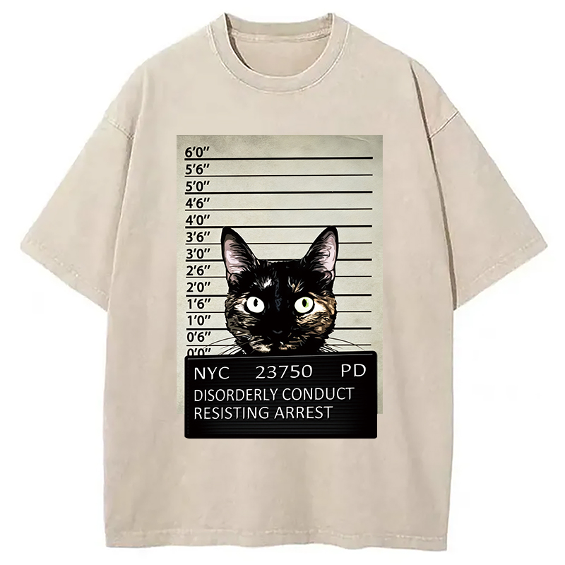 Modecanvas Arrested Black Cat Washed T-Shirt