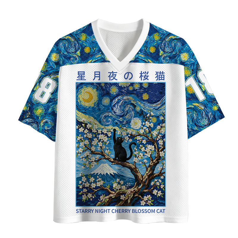 Modecanvas Sakura Starry Cat Mesh Jersey-modecanvas