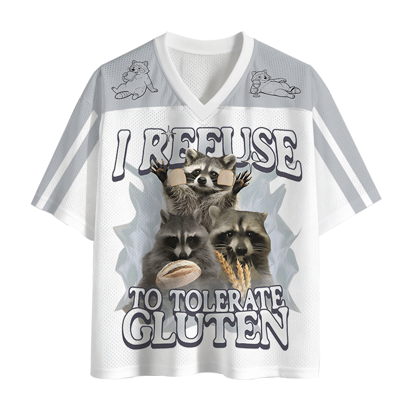Modecanvas Refuse to Tolerate Gluten Funny Raccoon Meme Mesh Jersey-modecanvas