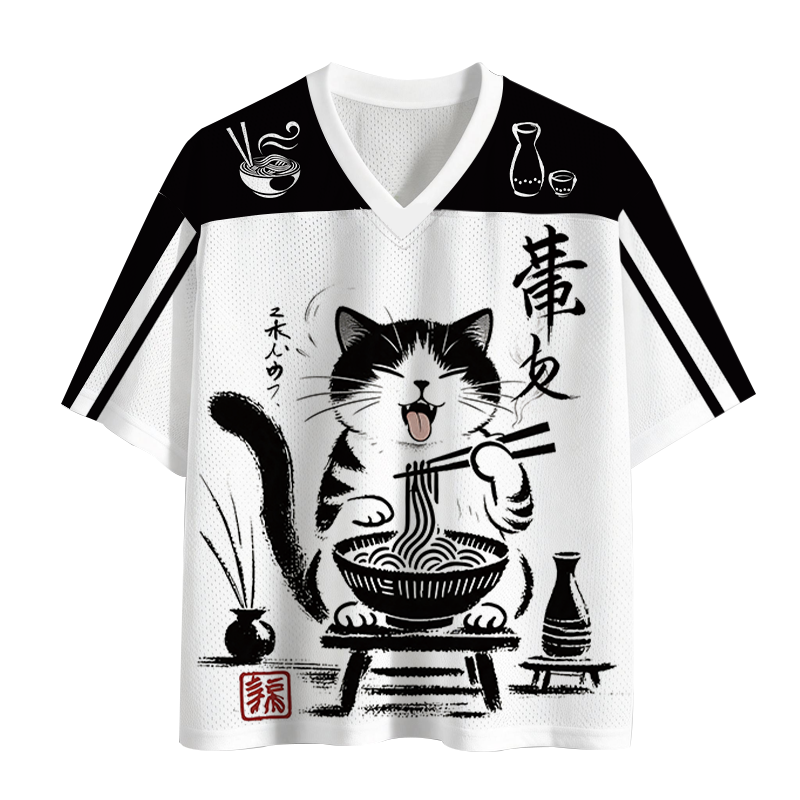 Modecanvas Ramen Cat Mesh Jersey-modecanvas