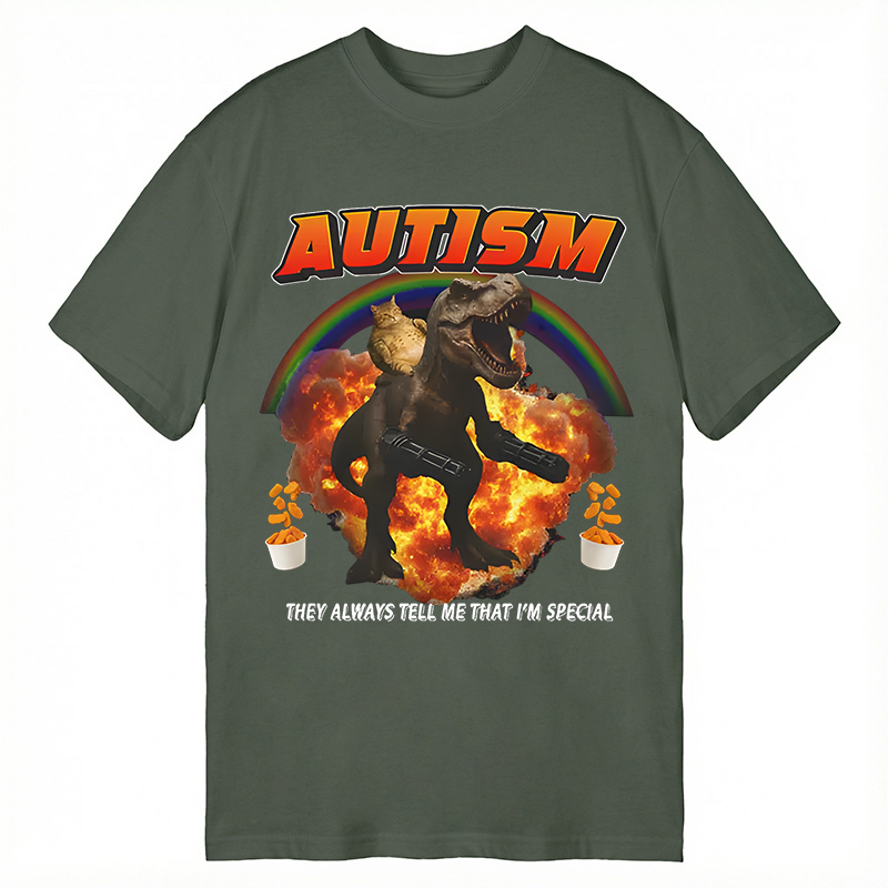 Modecanvas Funny Autism T-Rex Cat Meme DTG Printing Classic T-Shirt-modecanvas