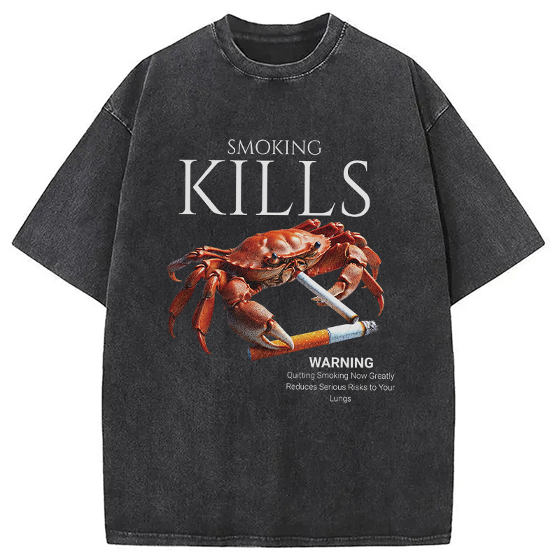 Modecanvas Smoking Kills Crab Washed T-Shirt