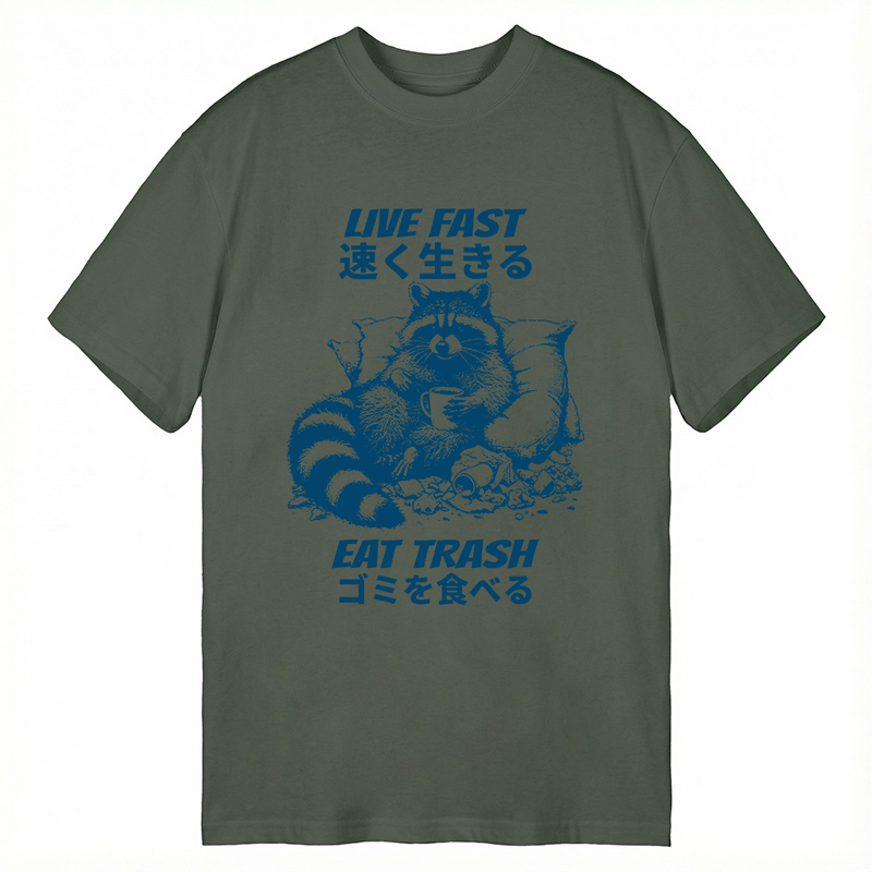 Modecanvas Live Fast Eat Trash Japanese Raccoon Meme DTG Printing Classic T-Shirt-modecanvas