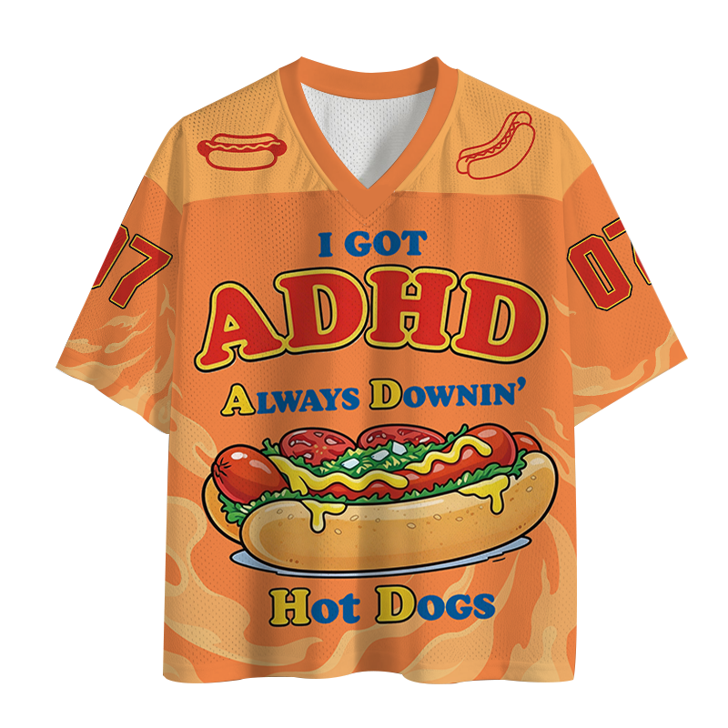 Modecanvas I Got ADHD Always Downin Hot Dogs Mesh Jersey-modecanvas