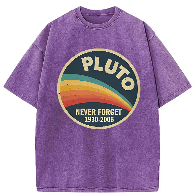 Modecanvas Never Forget Planet Pluto DTG Printing Washed T-Shirt