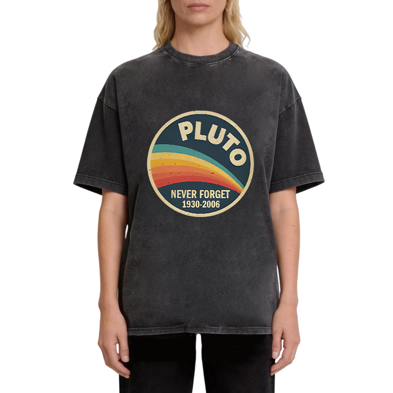 Modecanvas Never Forget Planet Pluto DTG Printing Washed T-Shirt