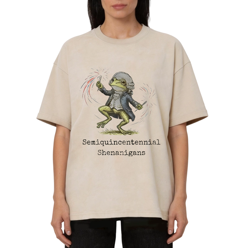 Modecanvas Funny Frog Semiquincentennial DTG Printing Washed T-Shirt