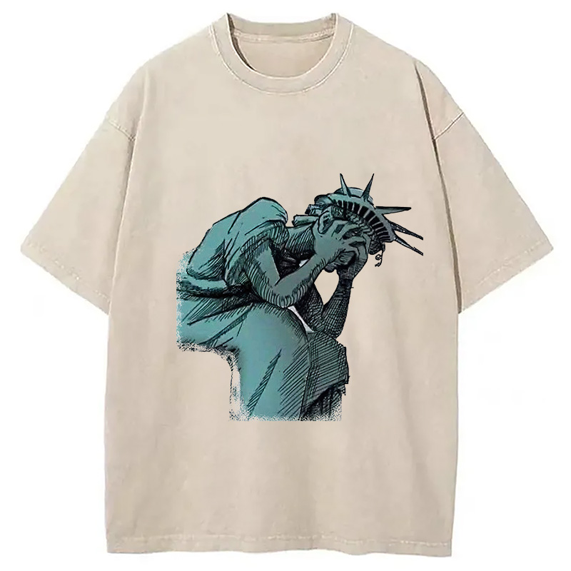 Modecanvas Lady Liberty Flaming Fist Washed T-Shirt