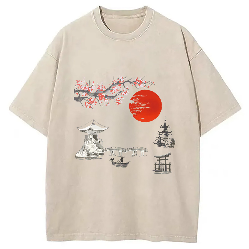 Modecanvas Japanese temple Washed T-Shirt