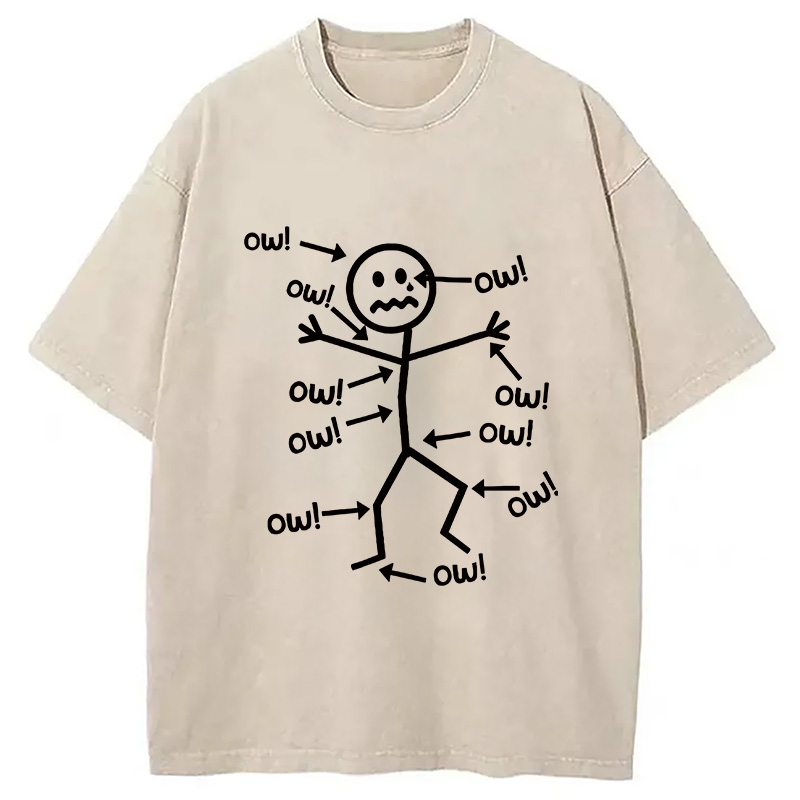 Modecanvas Ow Ow Ow Funny Scream DTG Printing Washed T-Shirt-modecanvas