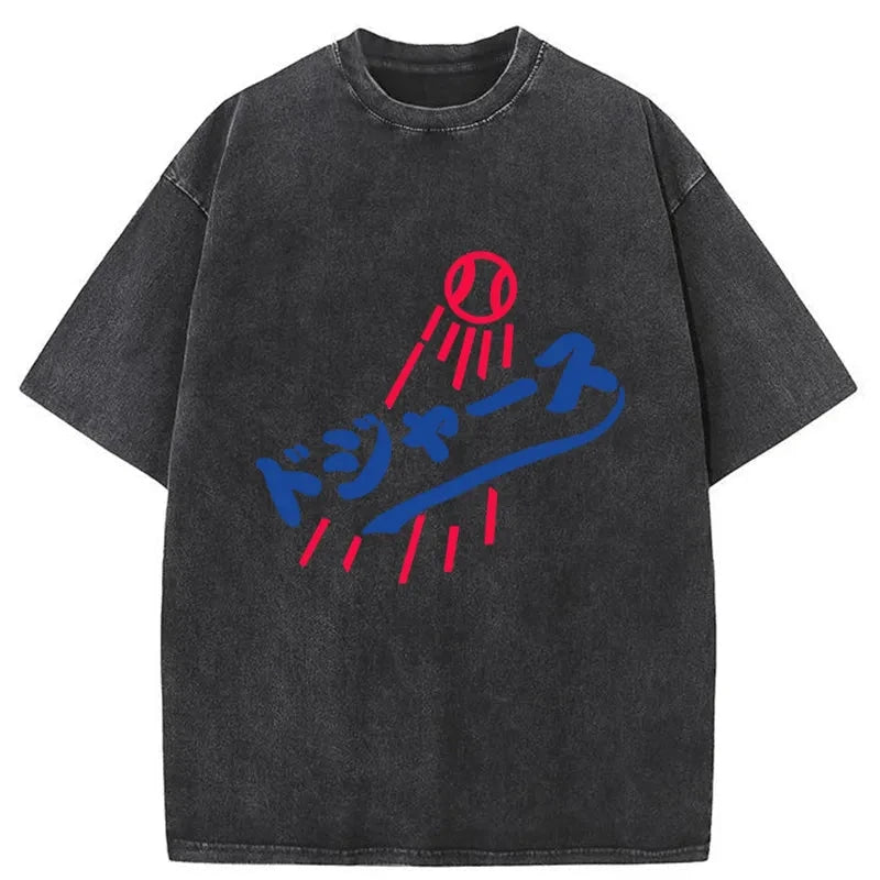 Modecanvas Japanese Baseball Washed T-Shirt-modecanvas