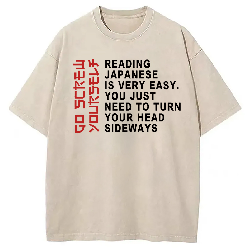 Modecanvas Reading Japanese Is Very Easy Funny DTG Printing Washed T-Shirt-modecanvas